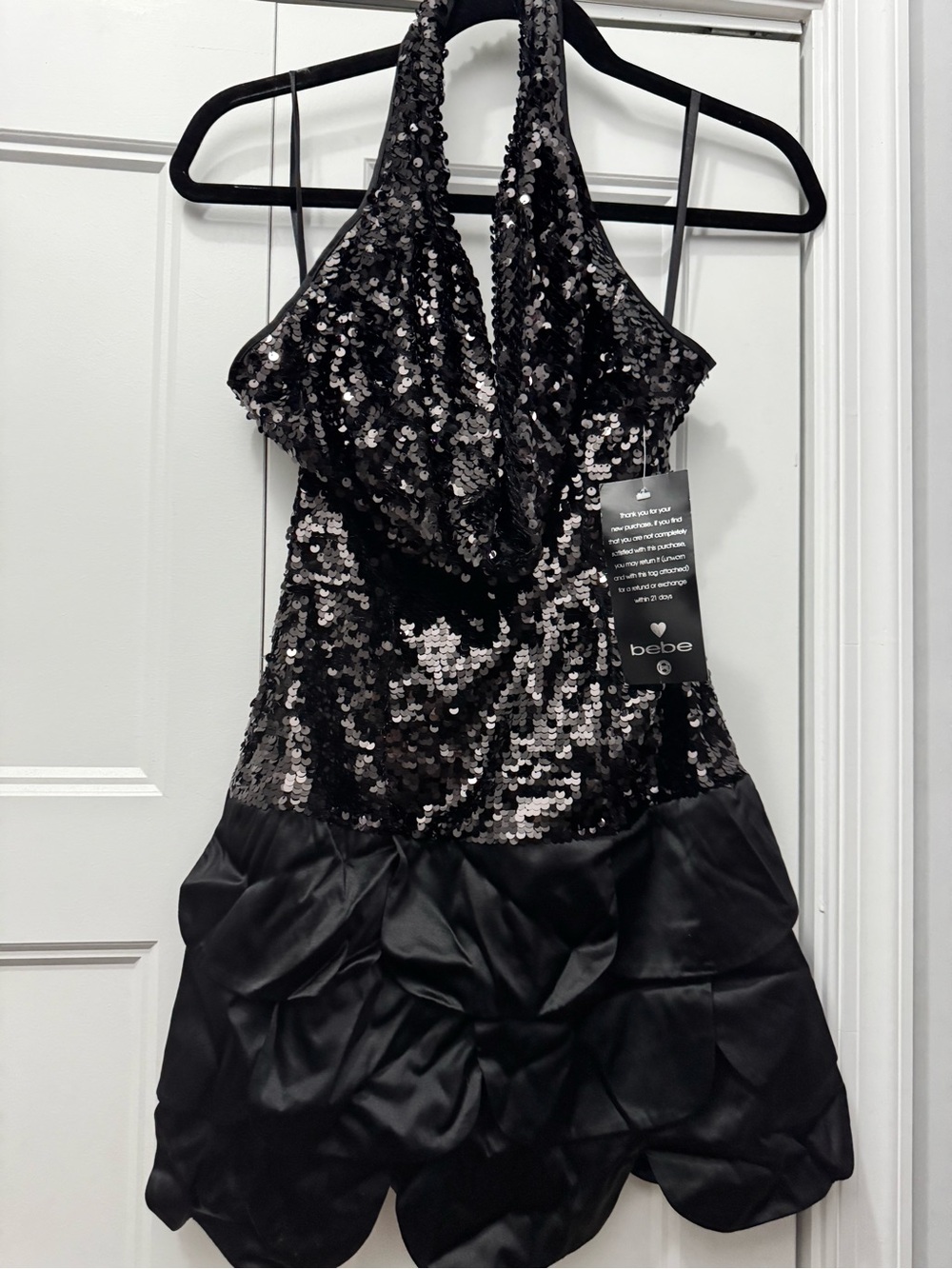 bebe Black Sequin Halter Mini Dress